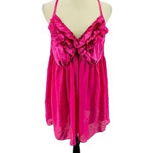 Lane Bryant Cacique Pink Satin Sheer Babydoll Negligee Womens 18/20